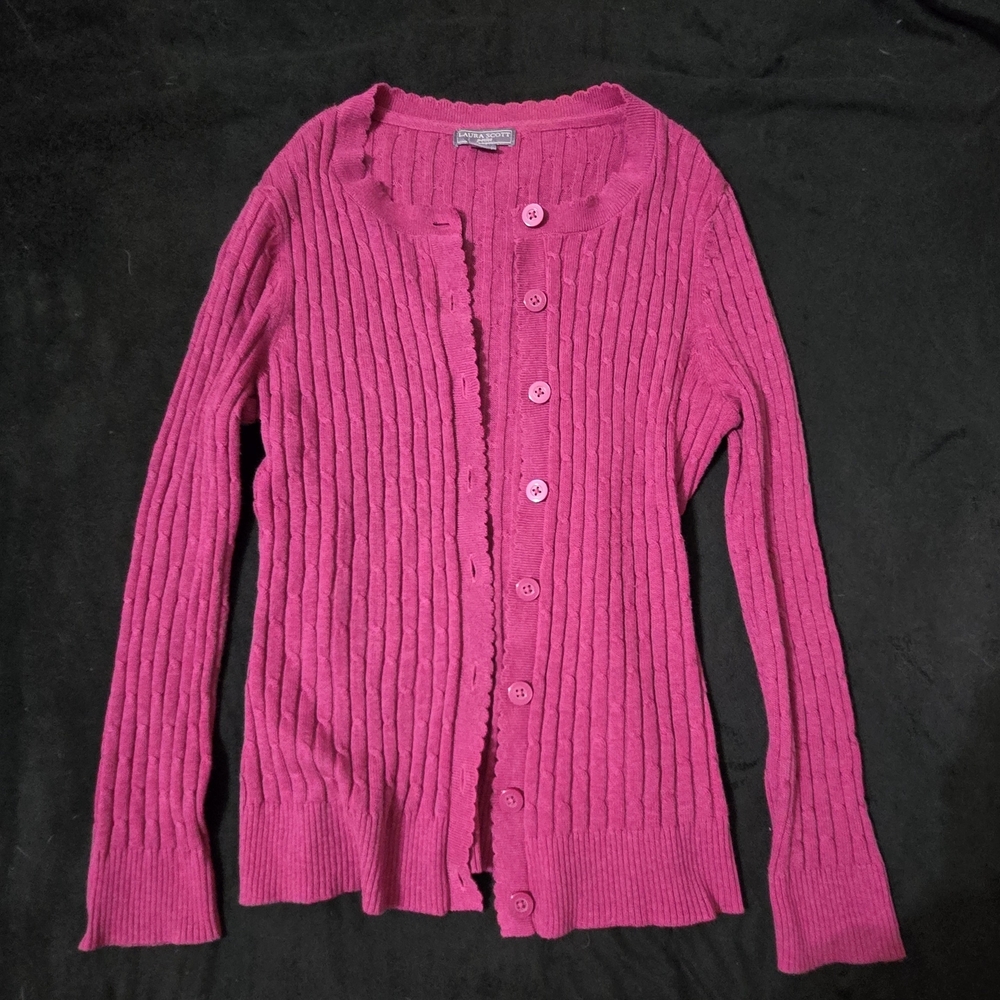 Laura Scott Fuchsia Ribbed Cardigan